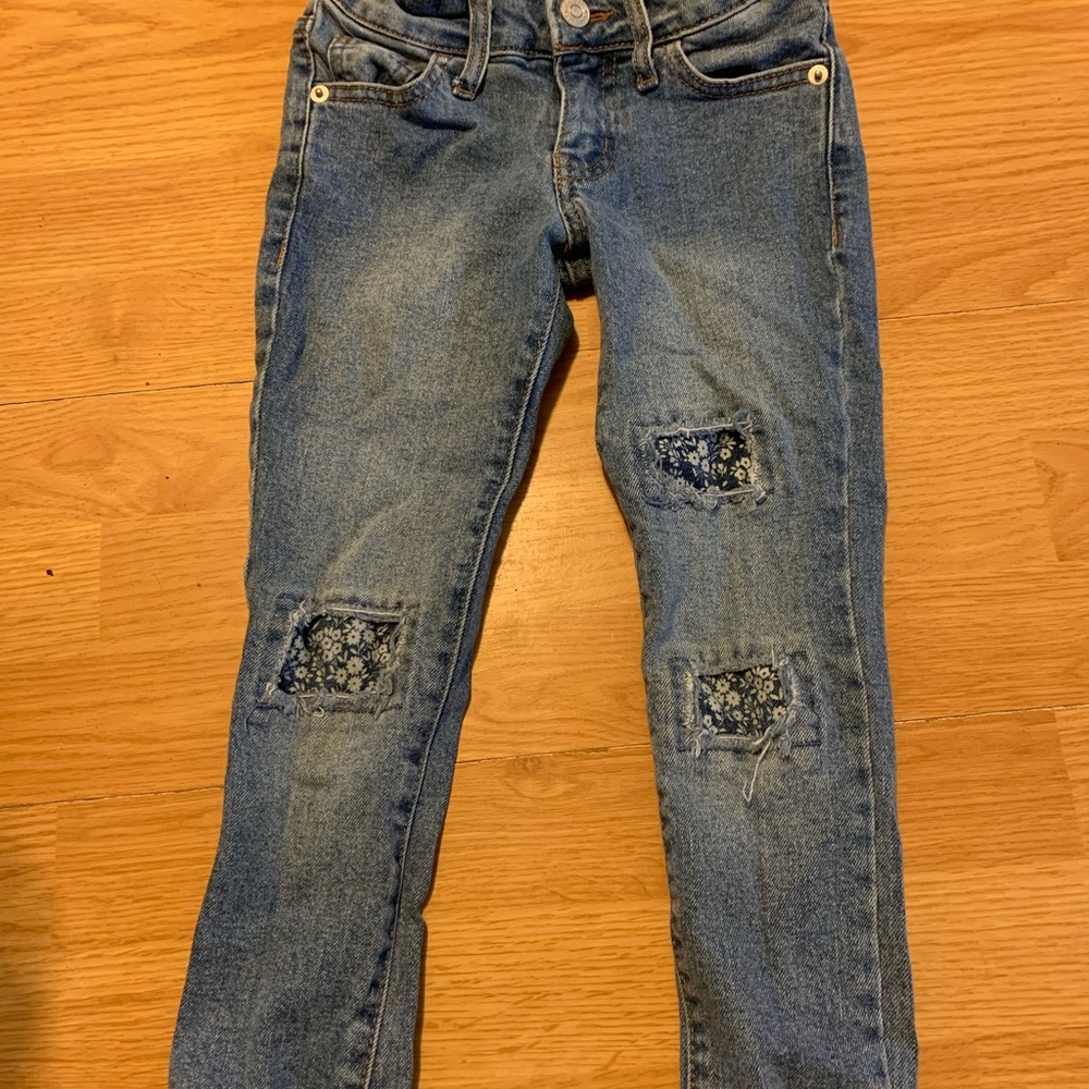 Cat & Jack Blue Distressed Floral Patch Jeans